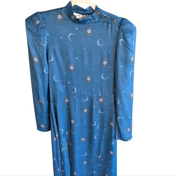 Rahi Moonlight Fallon Moon and Sun Print Blue Slit Long Sleeve Maxi Dress S NWT - Picture 5 of 9